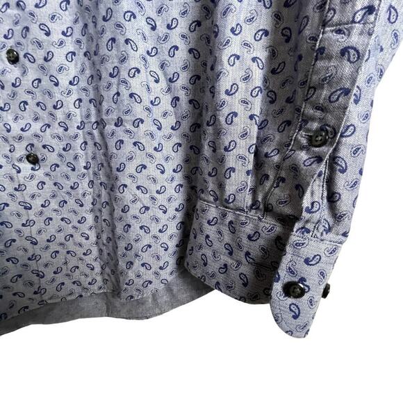 Nordstrom‎ Shirt Size 16 34/35 Blue Paisley Long Sleeve Button Up L/S Trim Fit - Picture 3 of 8